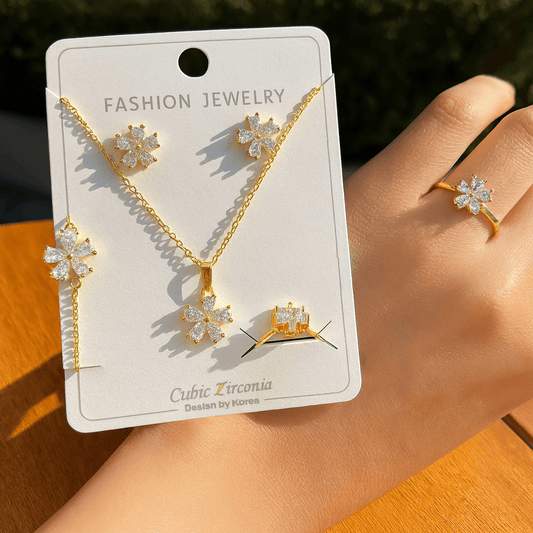 Floral Blossom Cubic Zirconia Jewelry Set