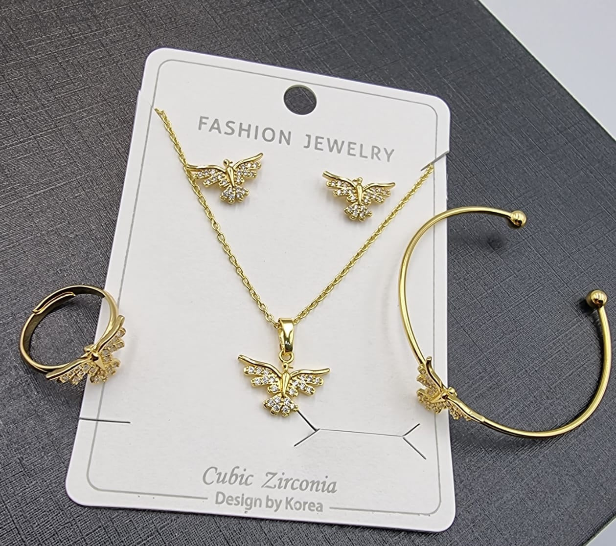 Gold Butterfly Cubic Zirconia Jewelry Set