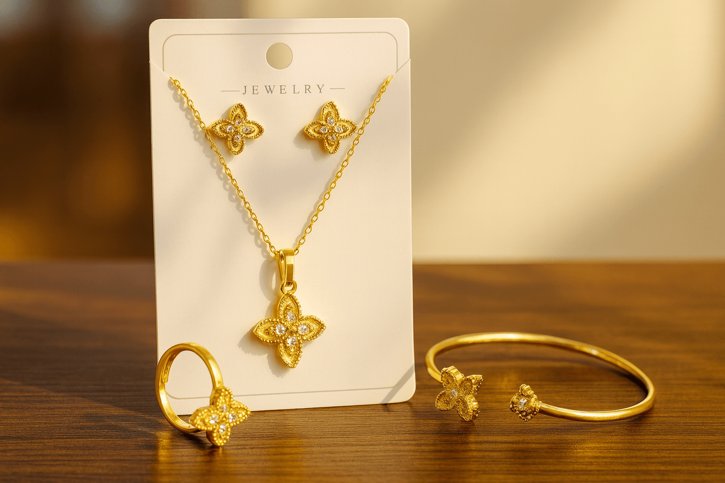 Gold Plated Four-Leaf Clover Jewelry Set